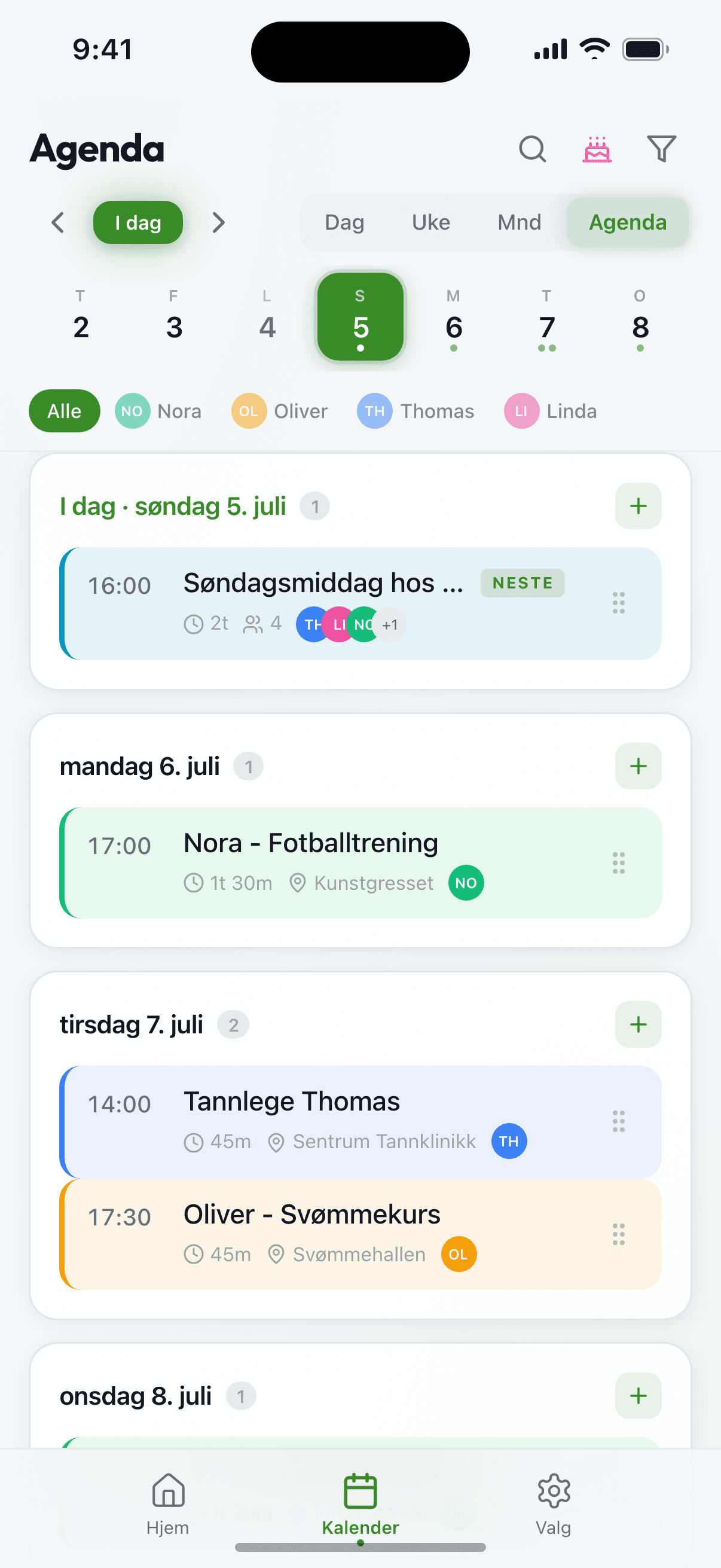 Agenda — hele uken i én liste