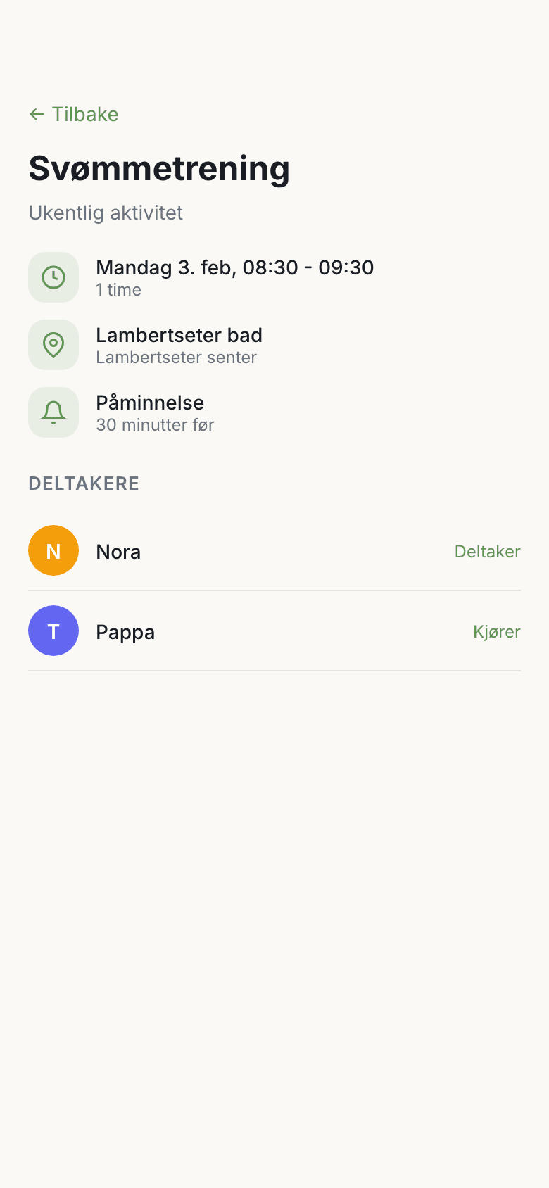 Hendelsesdetaljer med deltakere
