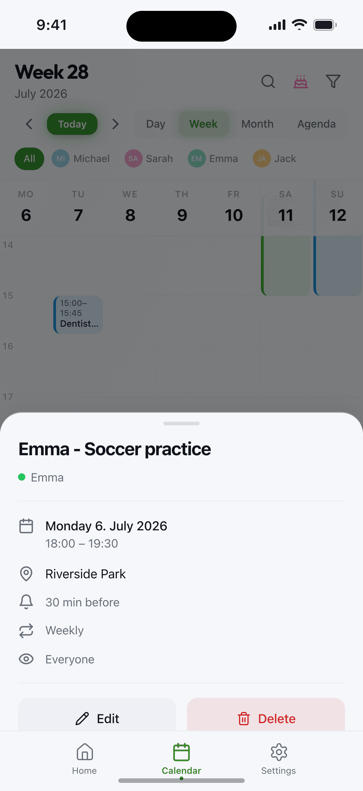 Event details with reminder and recurrence