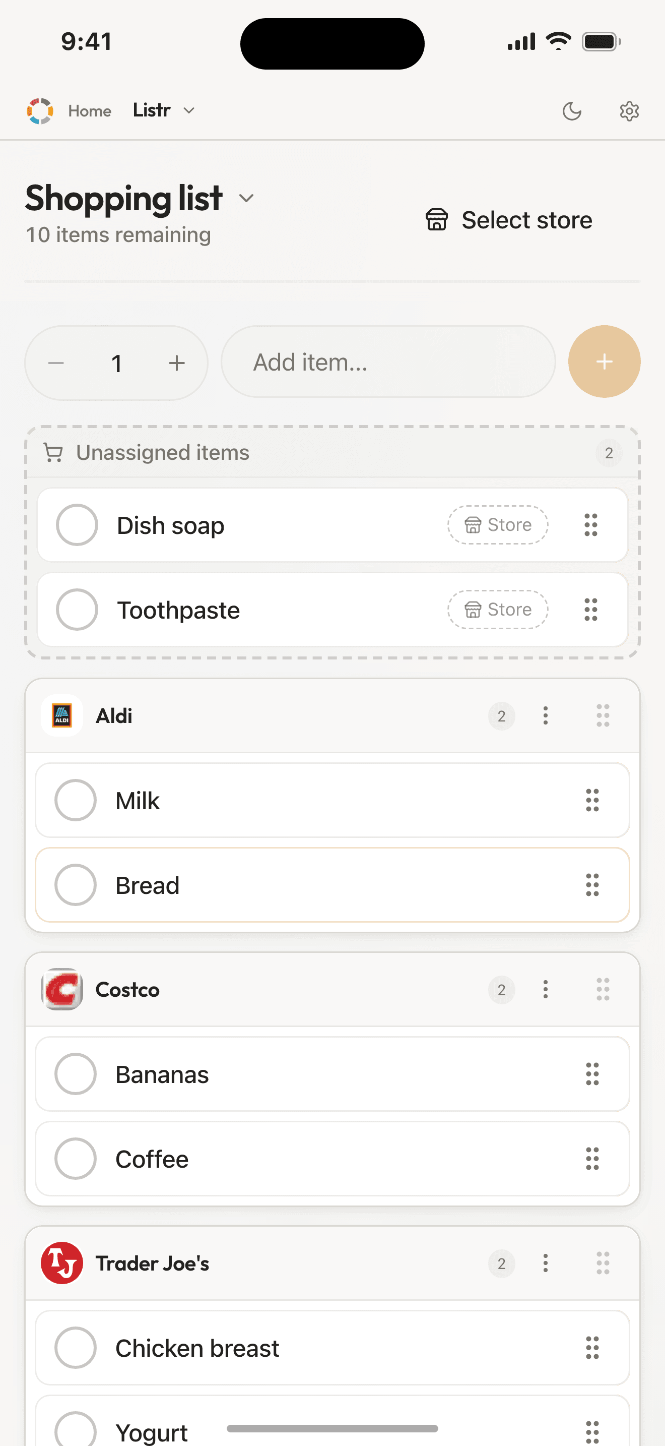 Listr – Shared shopping list
