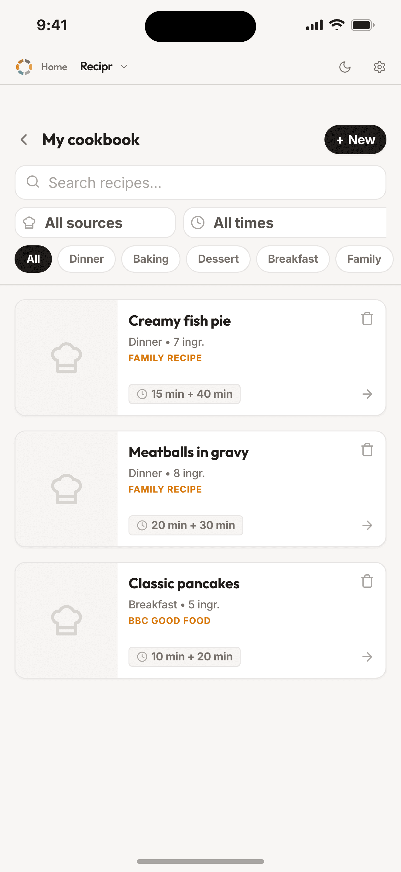 Recipr – screenshot