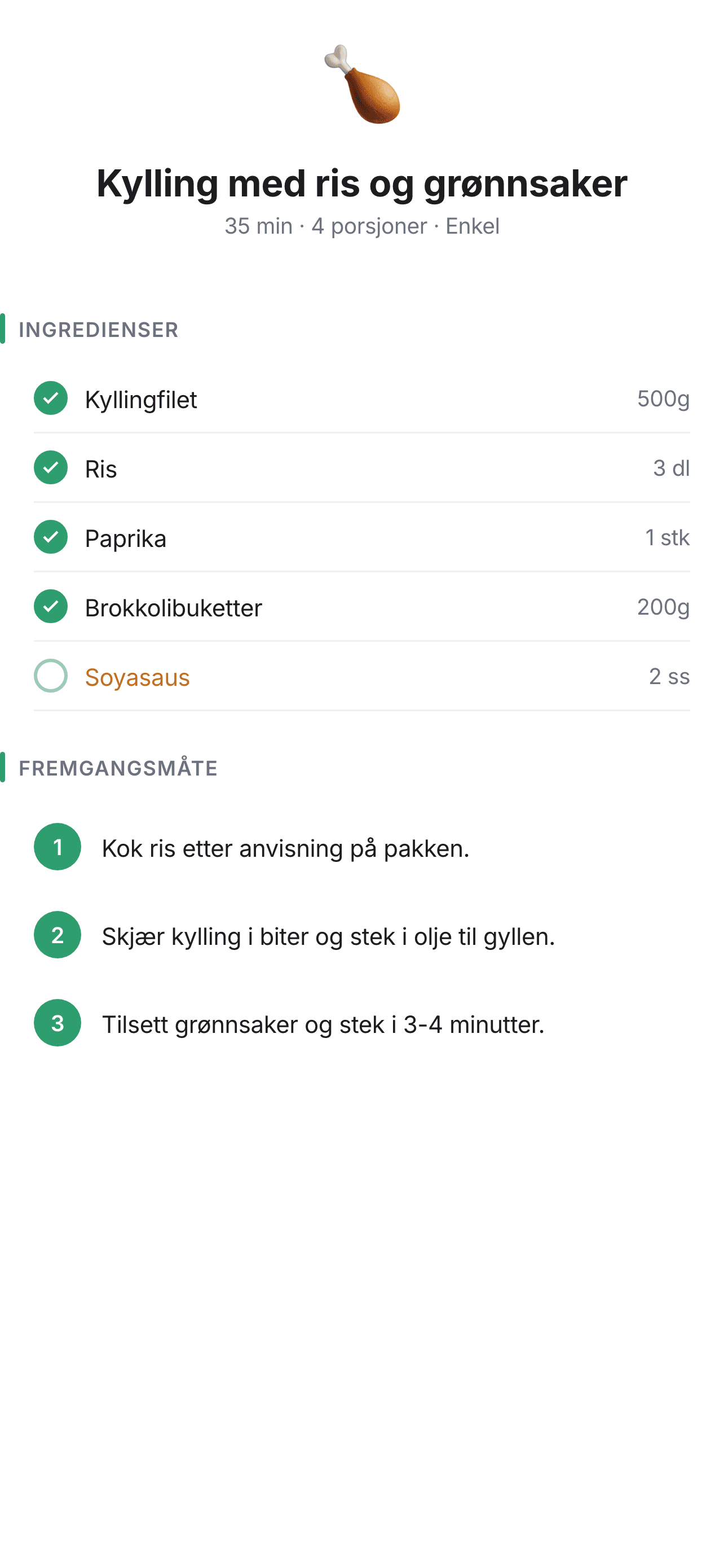 Oppskrift med ingrediens-match