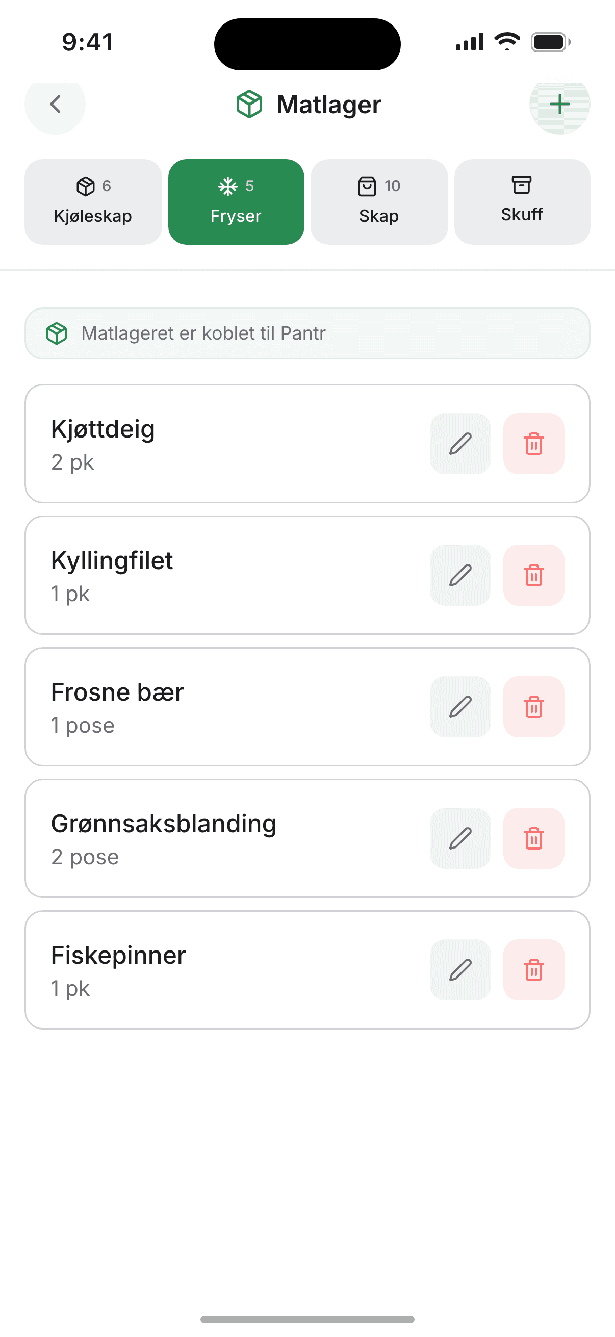 Fryseren med holdbarhet på hver vare