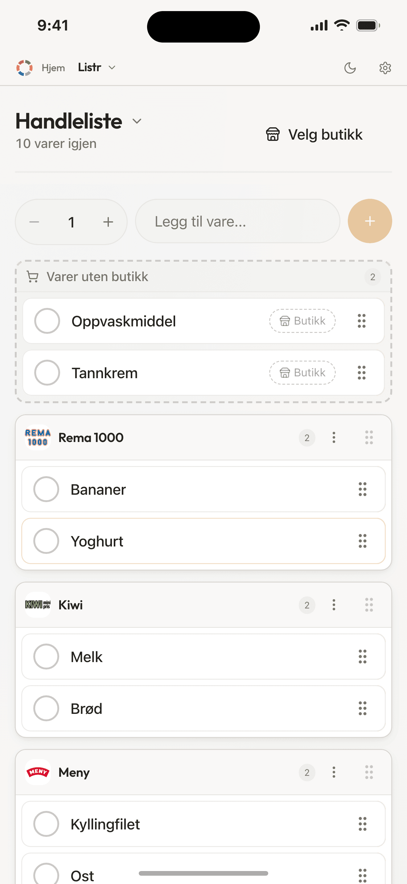 Listr – Fælles indkøbsliste