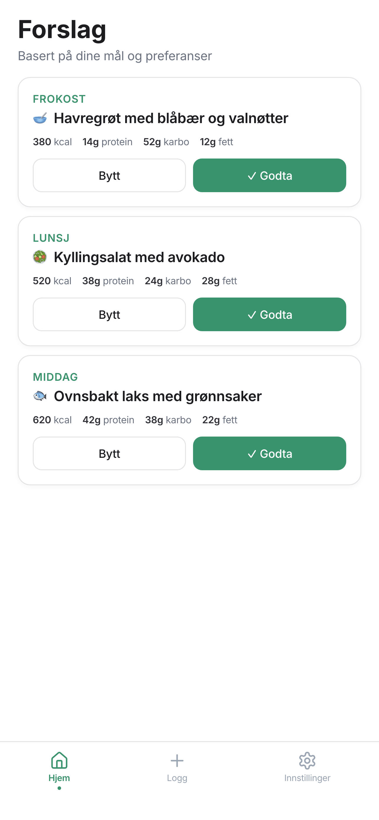 Måltidsforslag med mulighet for å bytte ingredienser