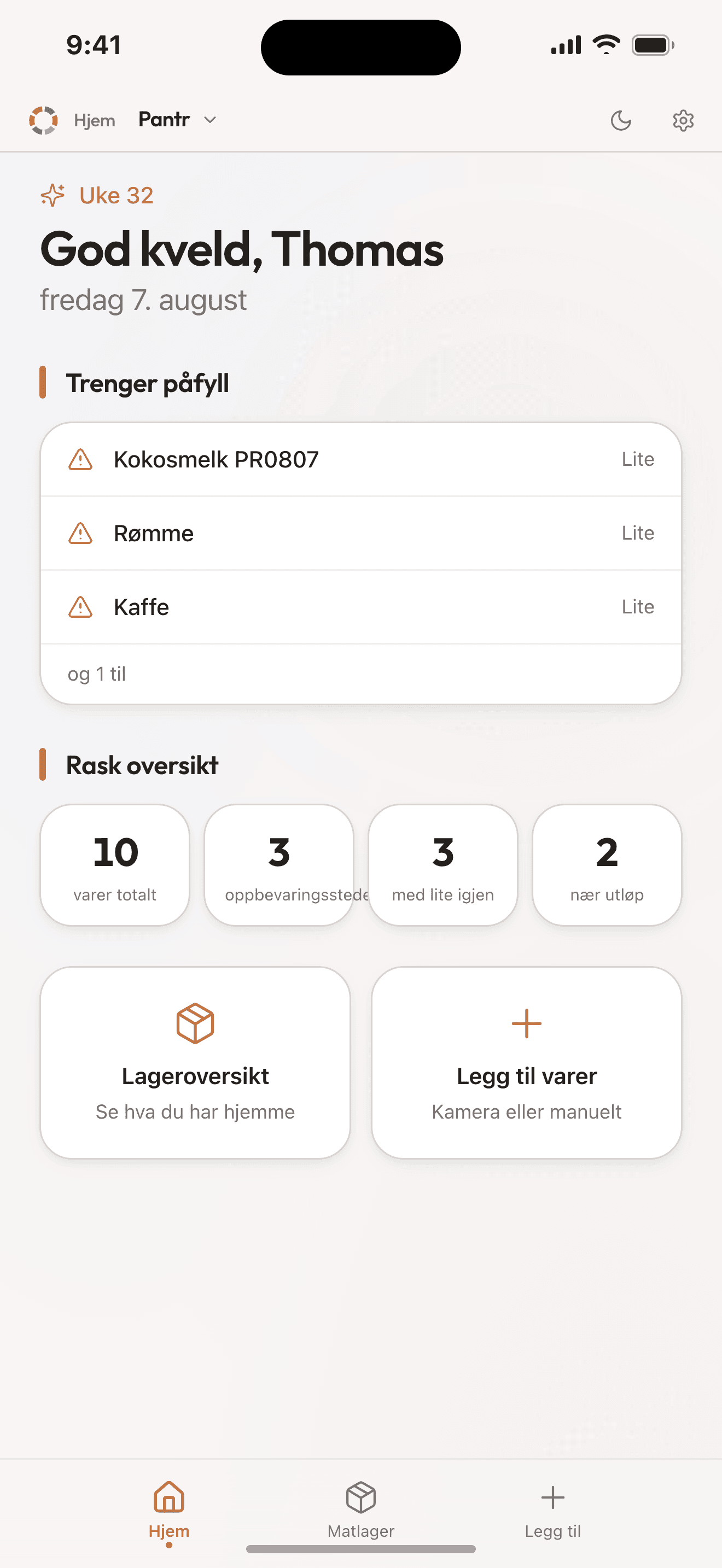 Pantr – skjermbilde
