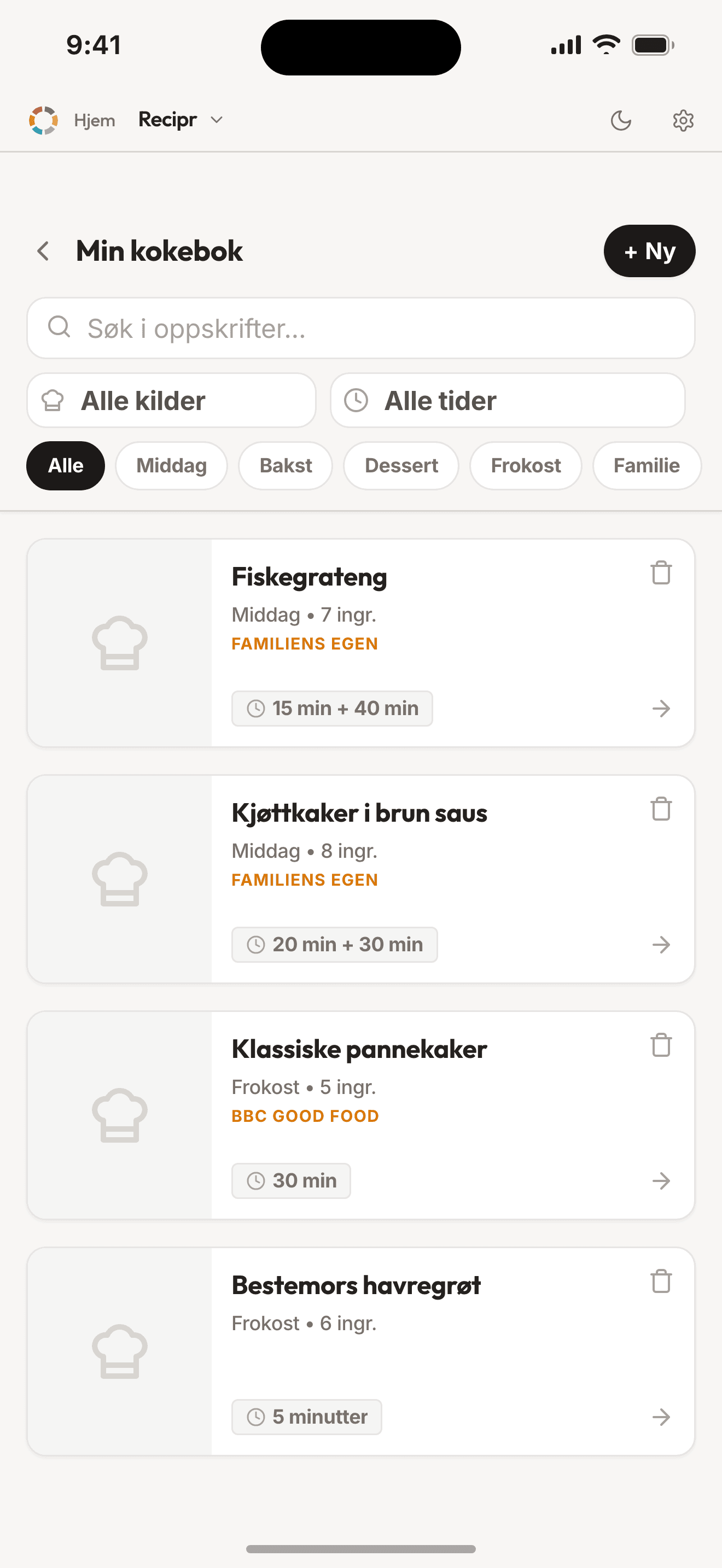 Recipr – skjermbilde