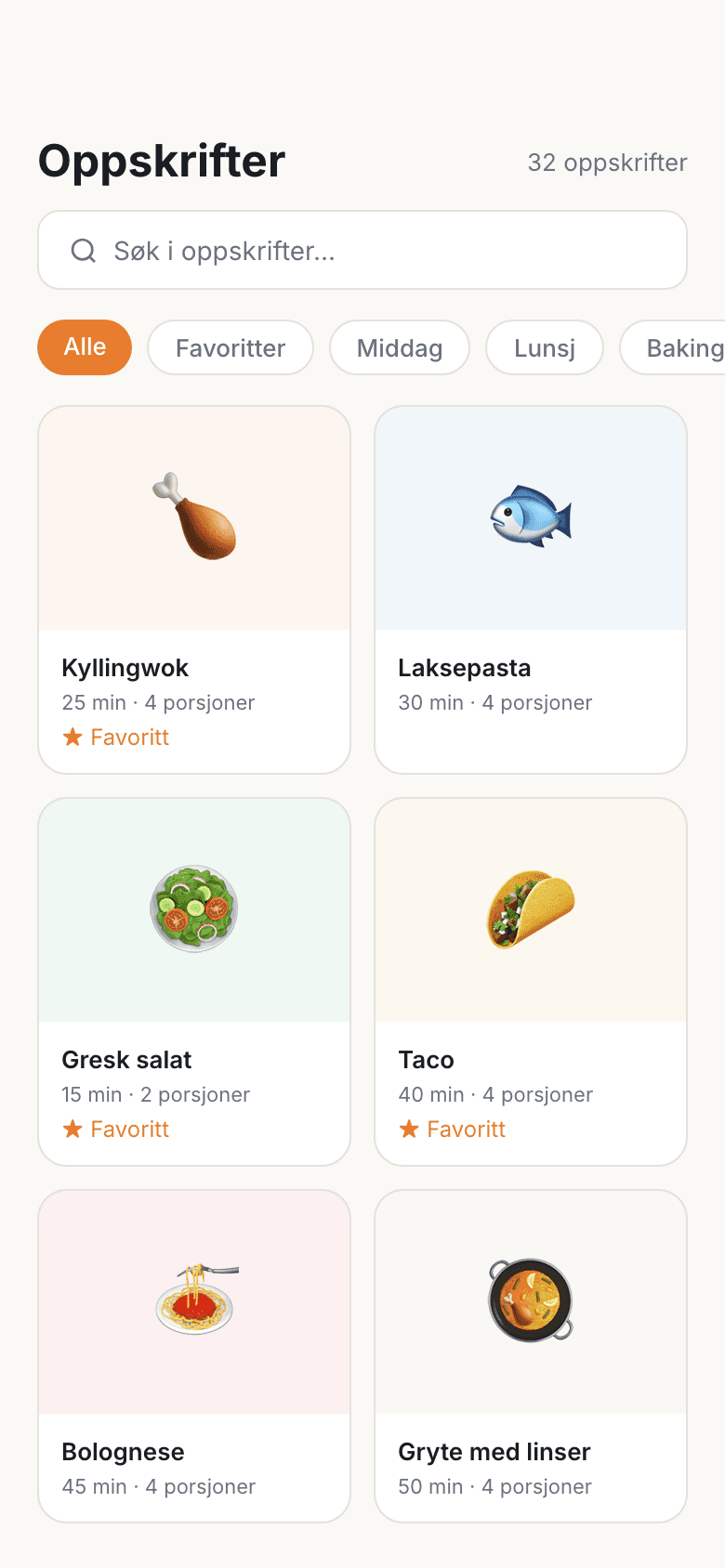 Oppskriftssamling med kategorier