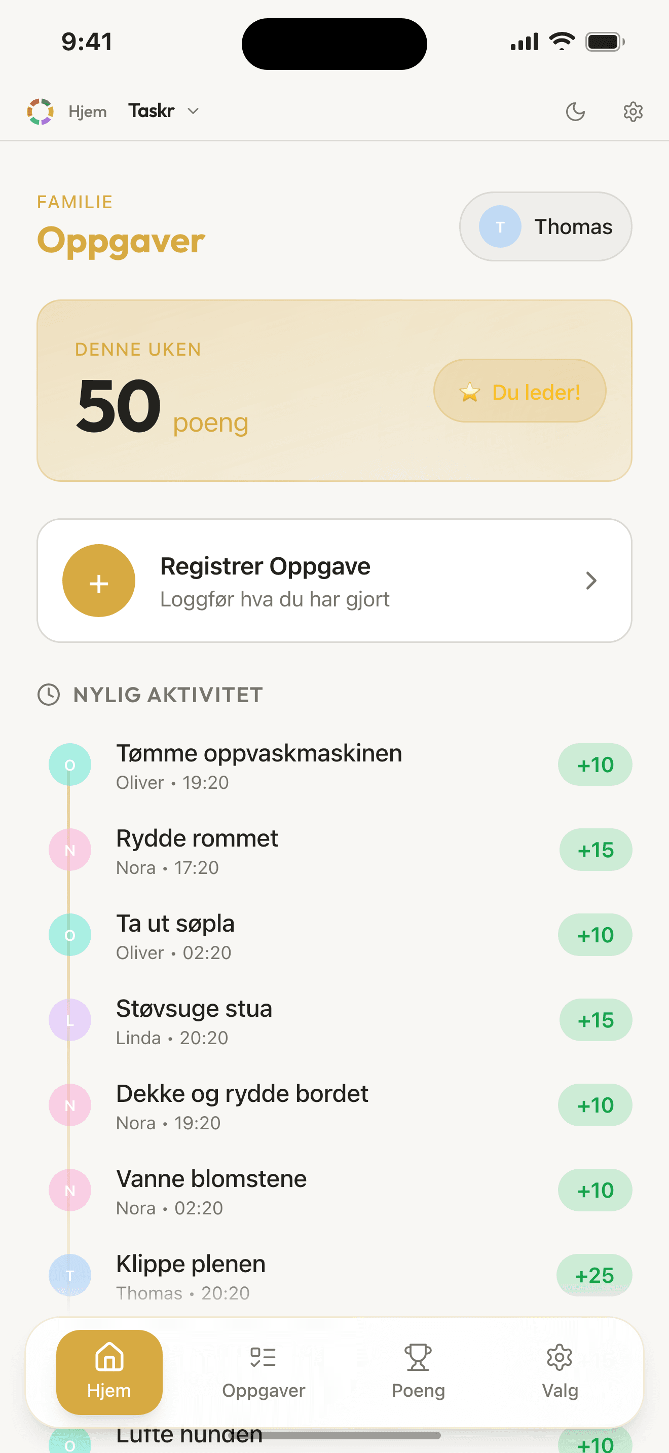 Taskr – skjermbilde