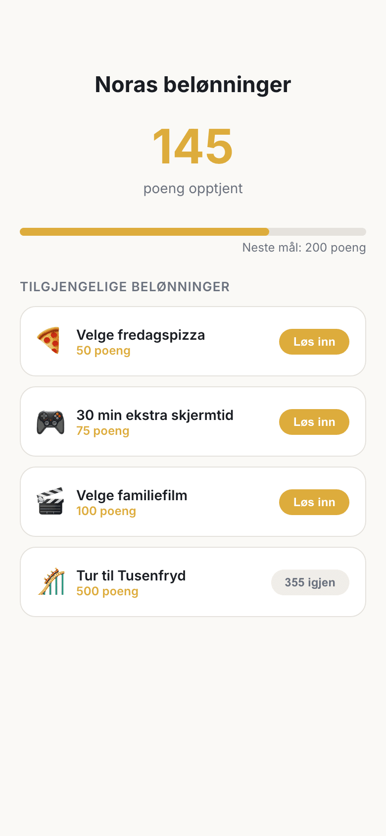 Belønninger og poengstatus